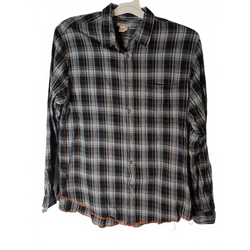 Carbon2Cobalt Blue Plaid Flannel Shirt Adult Large Lightweight Grunge Workwear